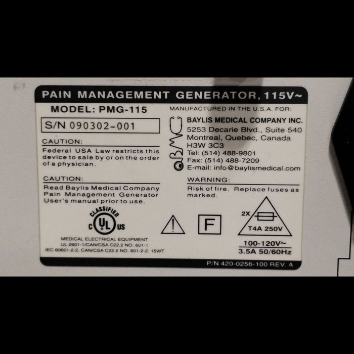 BAYLIS MEDICAL PMG-115 PAIN MANAGEMENT GENERATOR WITH PROBES  (QTY 1)